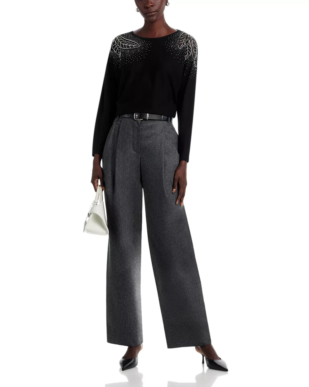 T Tahari Long Sleeve Jersey, Beaded and Lace Inset Sweater MSRP $88
