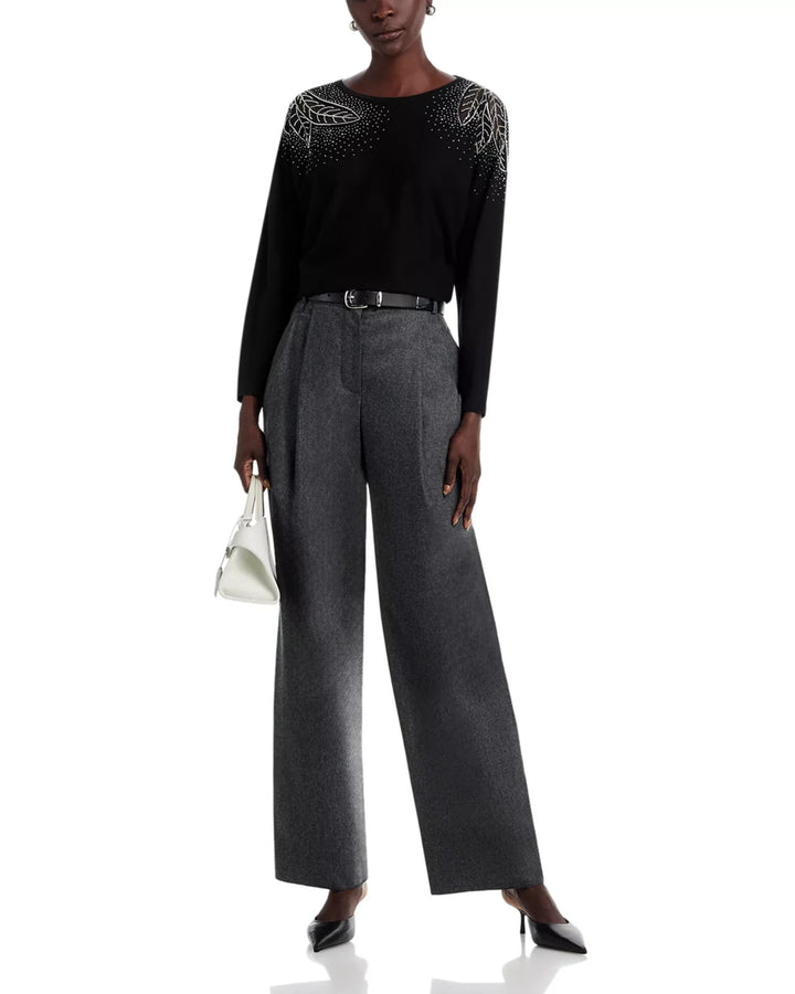 T Tahari Long Sleeve Jersey, Beaded and Lace Inset Sweater MSRP $88
