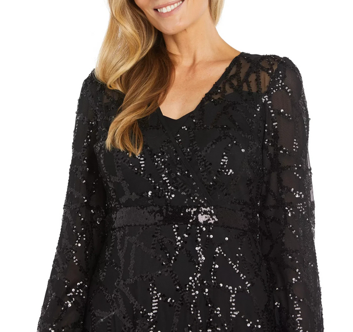 R & M Richards Women's Sequin Fit & Flare Party Dress MSRP $179