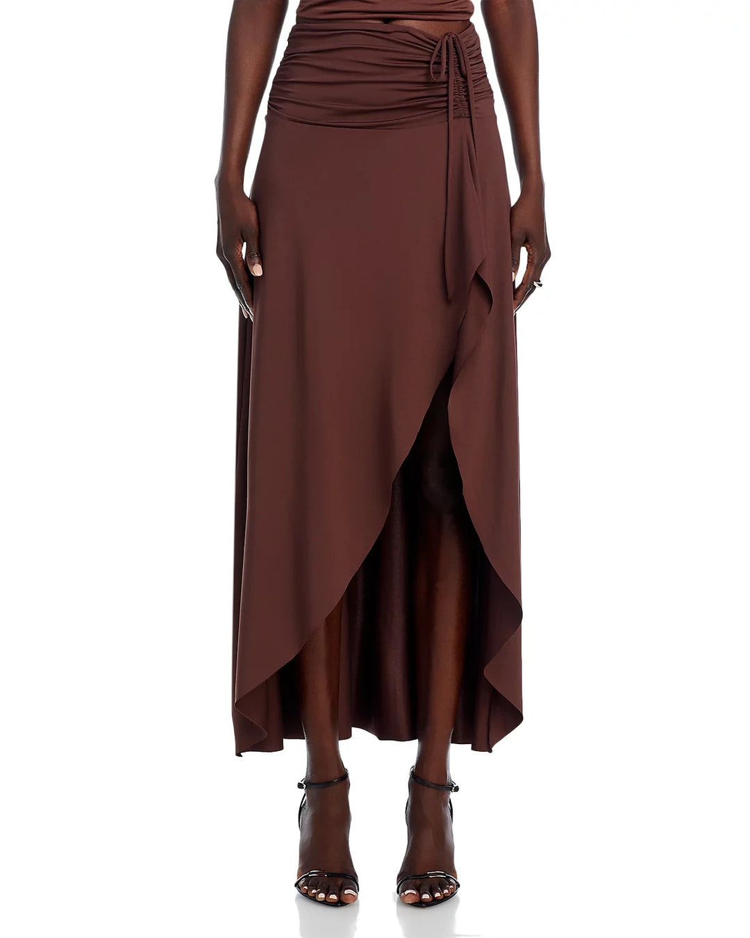 NIA Eucalyptus Ruched High Low Slim Fit Stretch Skirt MSRP $58