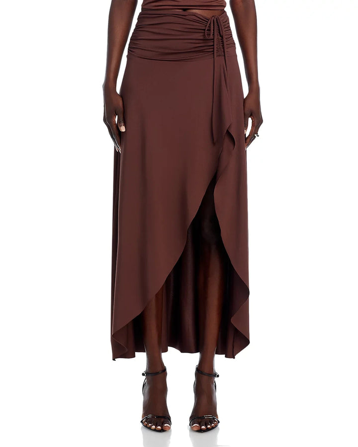 NIA Eucalyptus Ruched High Low Slim Fit Stretch Skirt MSRP $58