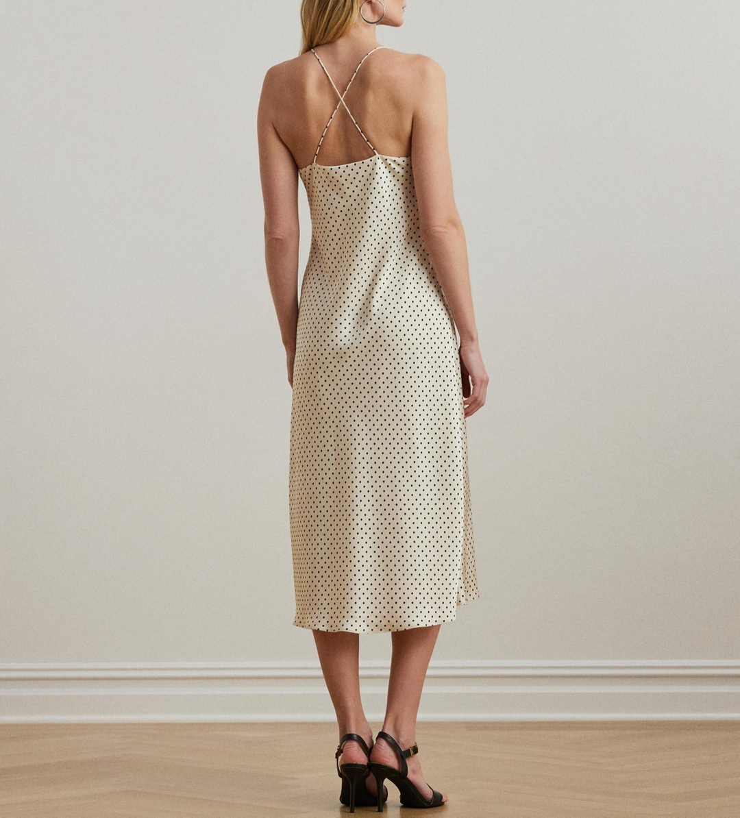 Lauren Ralph Lauren Polka-Dot Satin Charmeuse Slip Dress MSRP $185