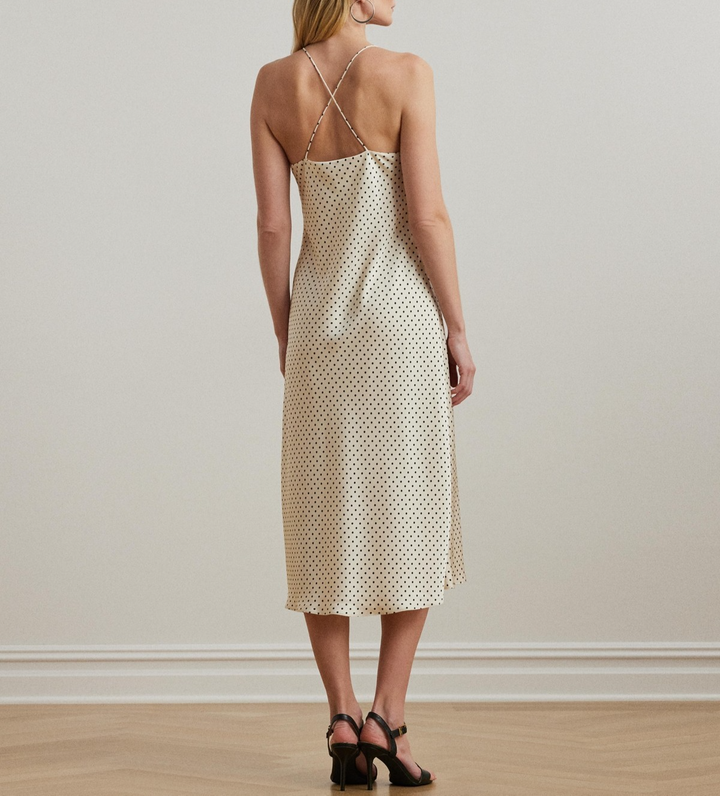 Lauren Ralph Lauren Polka-Dot Satin Charmeuse Slip Dress MSRP $185