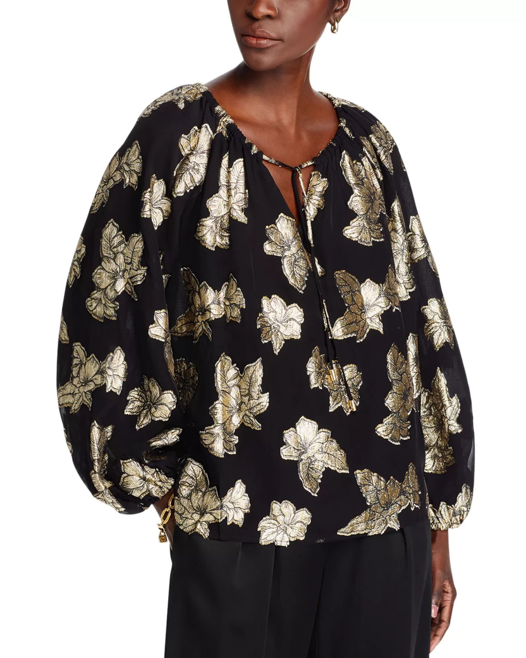 Tommy Bahama Shimmering Shores Tie Neck Blouse MSRP $148