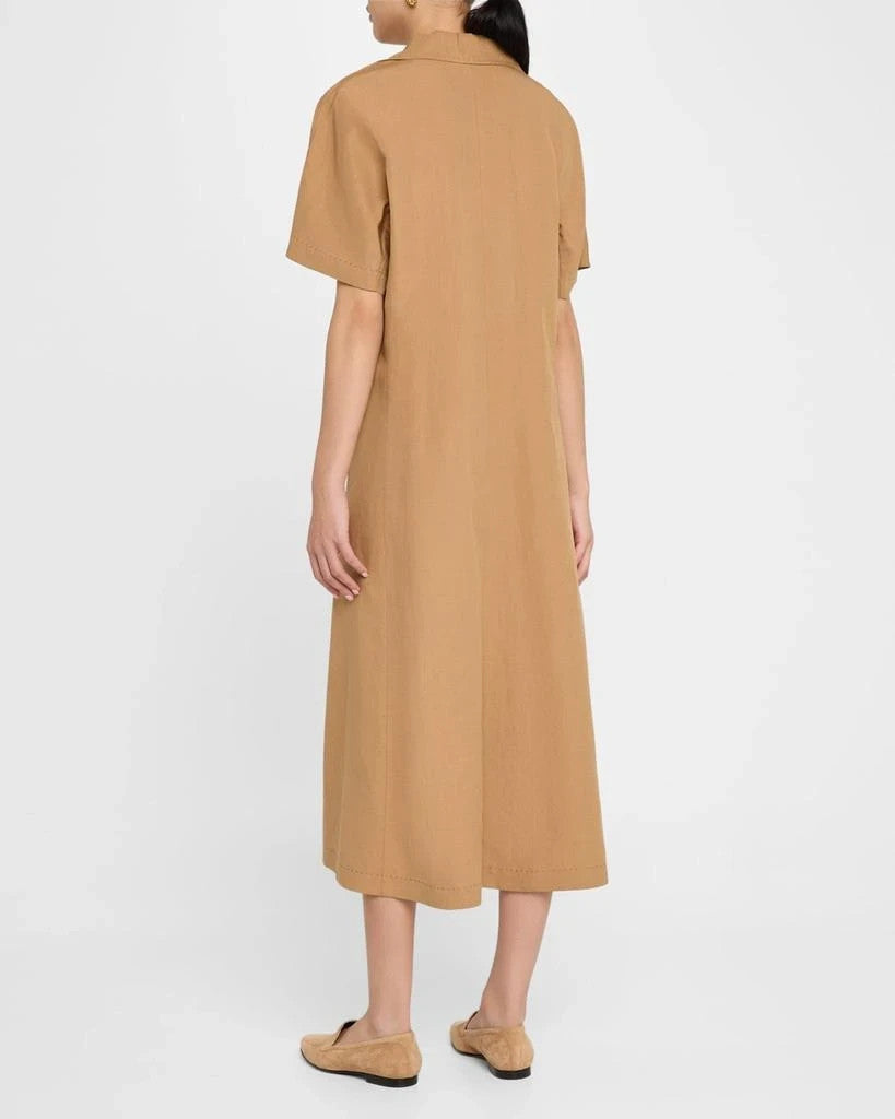 Lafayette 148 New York Collared Silk-Linen MIDI Dress MSRP $998