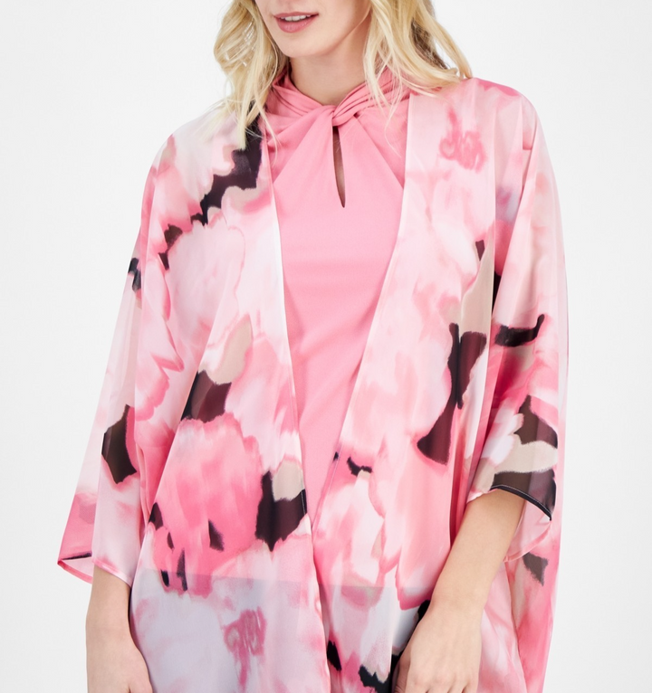 Anne Klein Printed Open-Front Chiffon Kimono MSRP $89