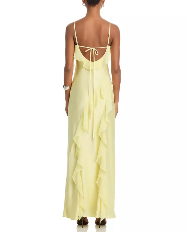 AQUA Long Satin Ruffled Gown MSRP $298