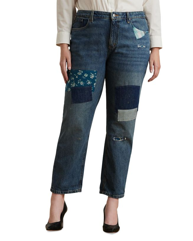 Lauren Ralph Lauren Plus Size Patchwork Boyfriend Jeans MSRP $195