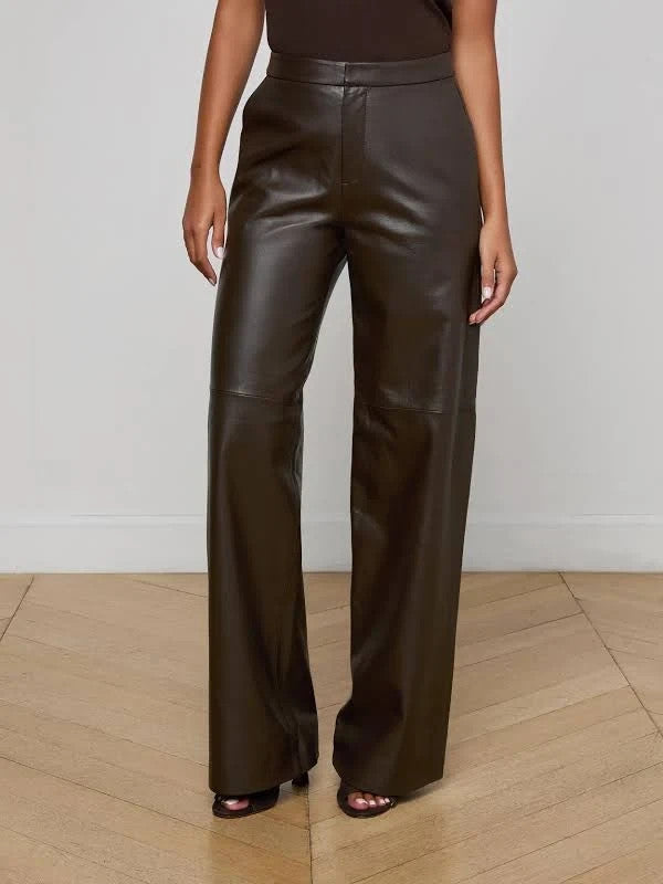 L'Agence Livvy Leather Straight Leg Pants MSRP $1450