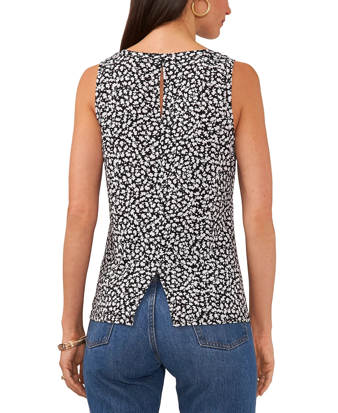 Vince Camuto Floral Crewneck Split Back Keyhole Tank Top MSRP $59