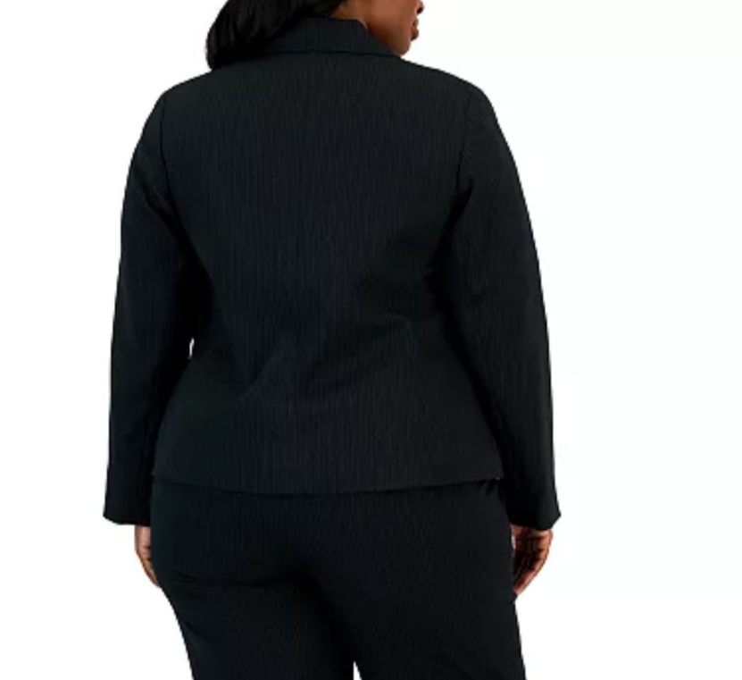 Le Suit Plus Size Two-Button Pinstriped Suit Jacket