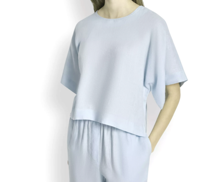 DKNY Women's Linen Drop Shoulder Short-Sleeve Top MSRP $79