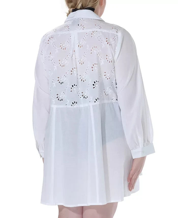 Raviya Plus Size Cotton Eyelet Button-Front Cover-Up Dress MSRP $58
