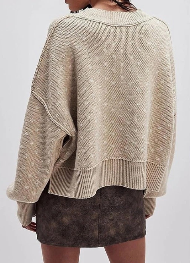 Free People Easy Street Patterned Crop Mock Pullover Sweater MSRP $98