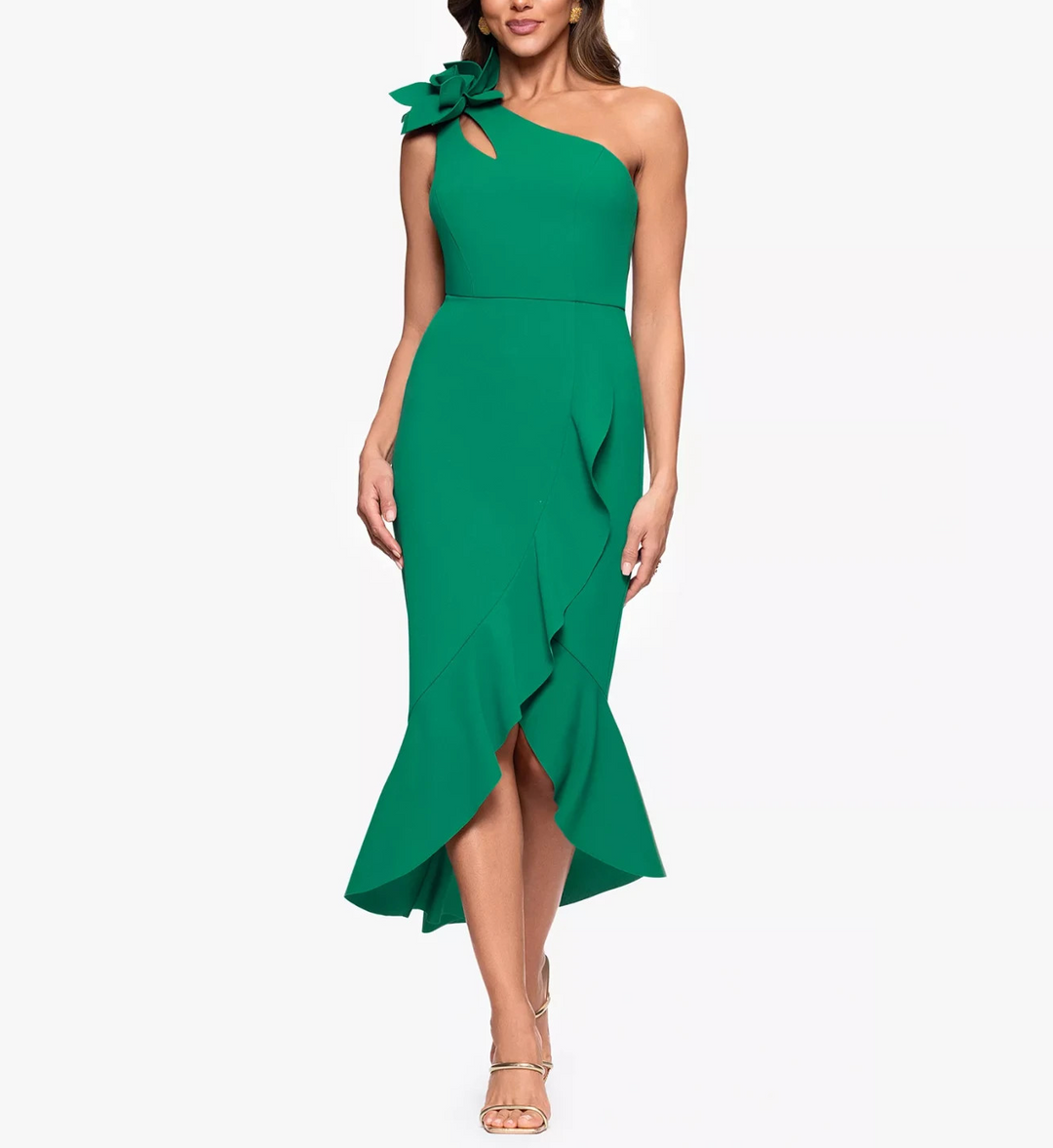 XSCAPE Women's Asymmetrical Ruffled High-Low Dress MSRP $149
