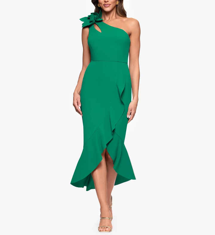 XSCAPE Women's Asymmetrical Ruffled High-Low Dress MSRP $149