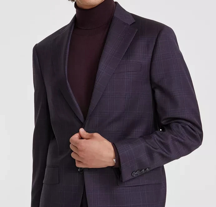 Calvin Klein Slim-Fit Wool-Blend Stretch Plaid Suit Separate Jacket MSRP $450