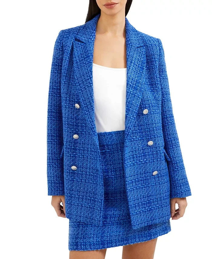 French Connection Azzura Long-Sleeve Tweed Double-Breasted Blazer MSRP $158