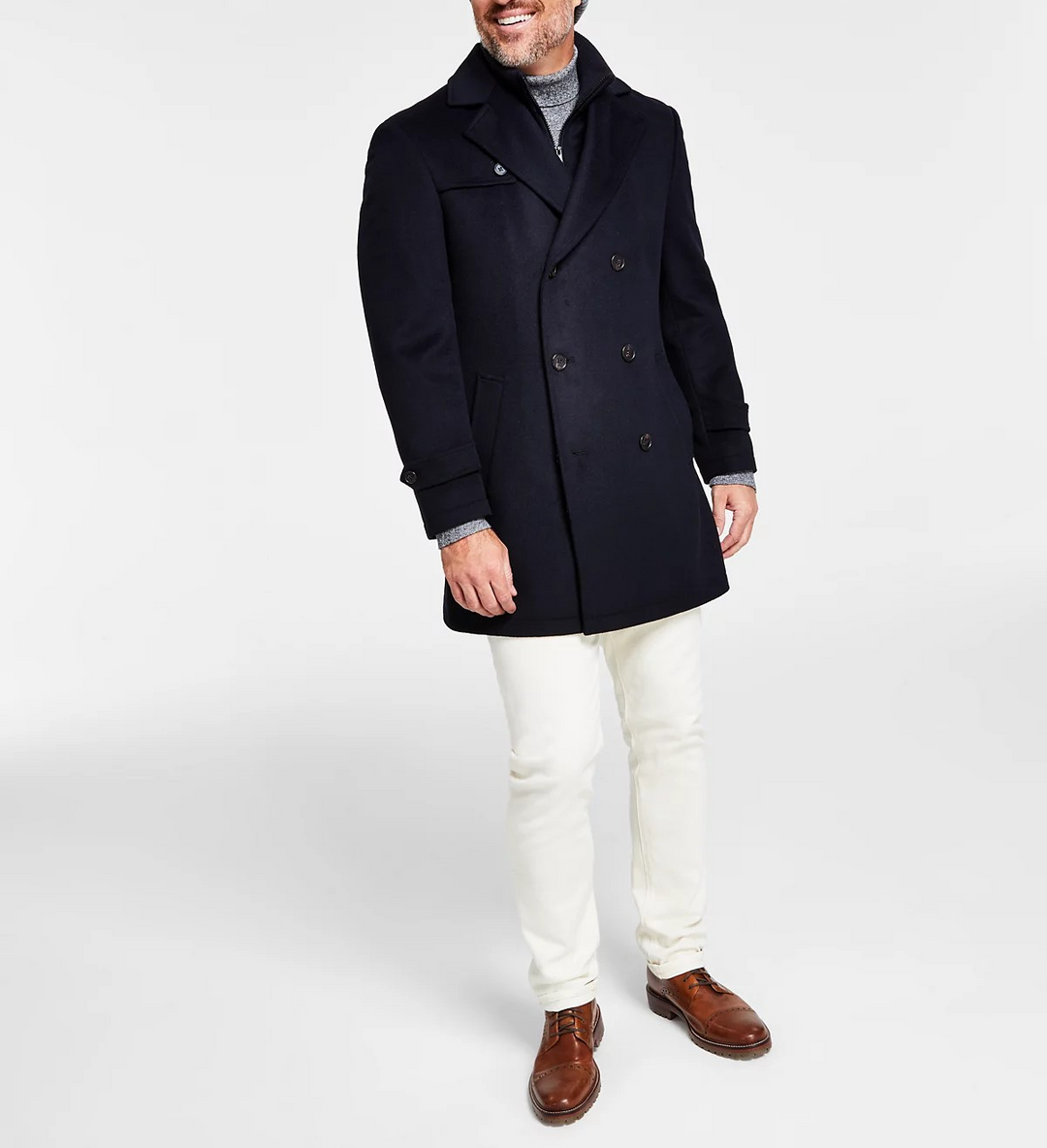 Lauren Ralph Lauren Men's Double-Breasted Overcoat with Attached Bib MSRP $495