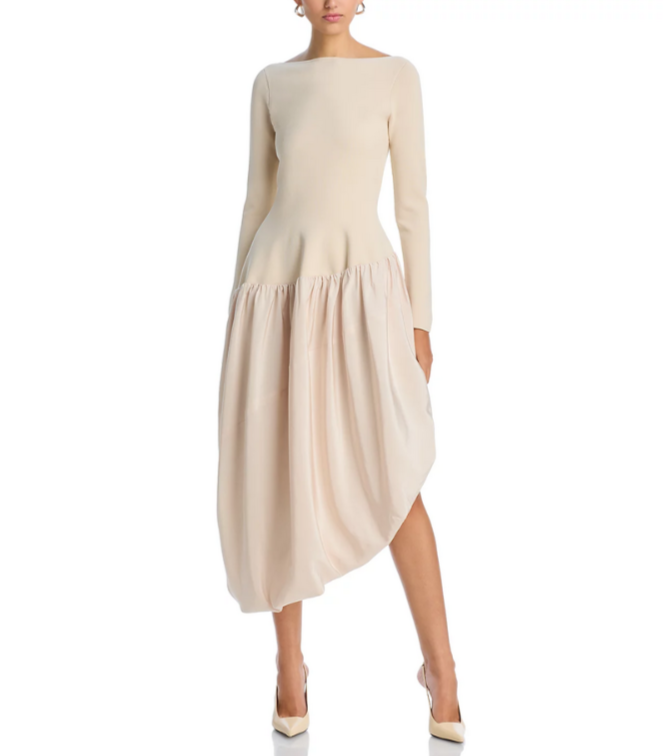 SIMKHAI Angela Long Sleeve Midi Dress MSRP $845