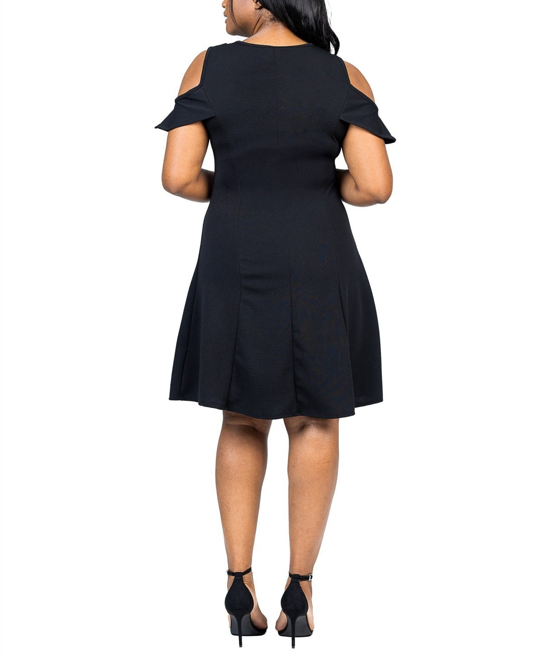 24seven Comfort Apparel Plus Size Ruffle Cold Shoulder A Line Dress MSRP $73.99