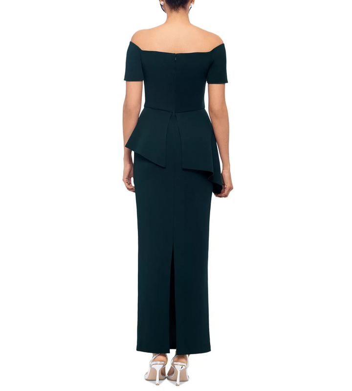Betsy & Adam Off-The-Shoulder Embellished Draped Gown MSRP $269