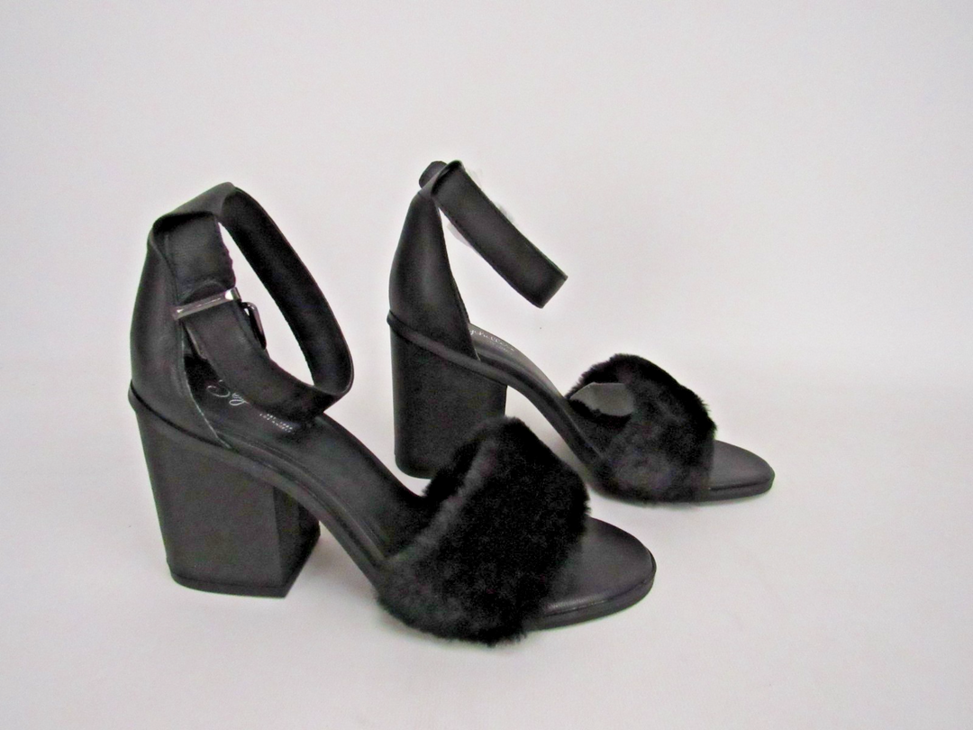 Seychelles Faux Fur Ankle Strap Block Heels Sandals