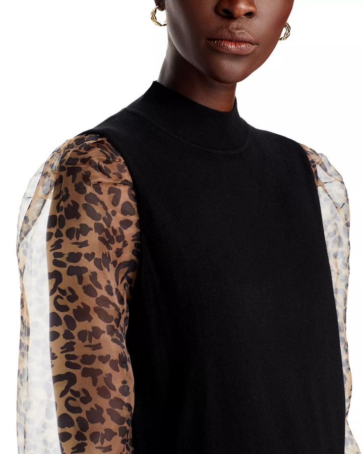 Sioni Mock Neck Puff Sleeve Sweater MSRP $118