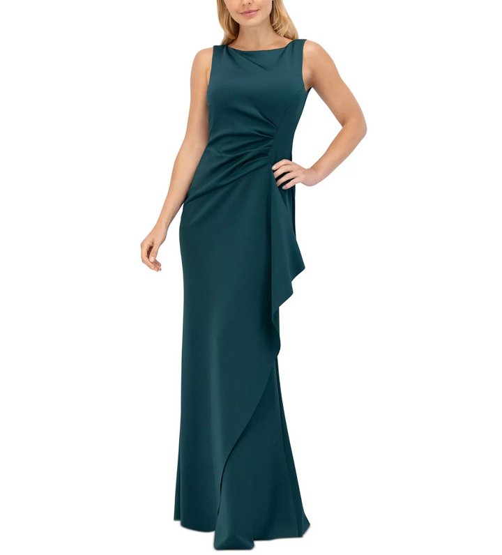 Eliza J Ruched Cascading-Ruffle Gown MSRP $188