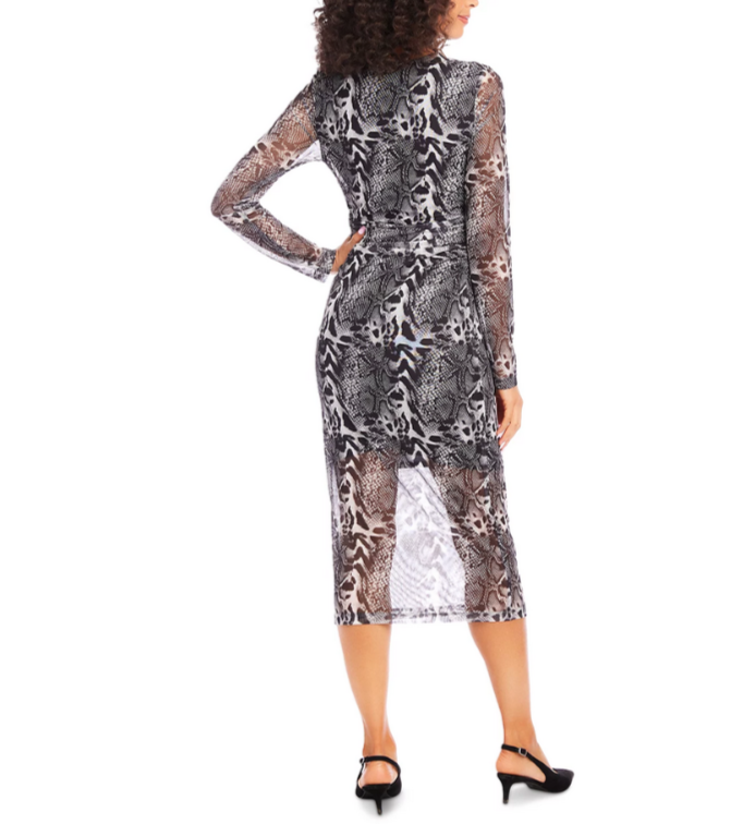 Karen Kane Mesh Side Shirred Midi Dress MSRP $148