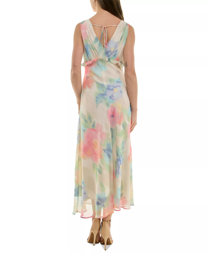 Taylor Women's Watercolor-Print Chiffon Ruffled Dress MSRP $128