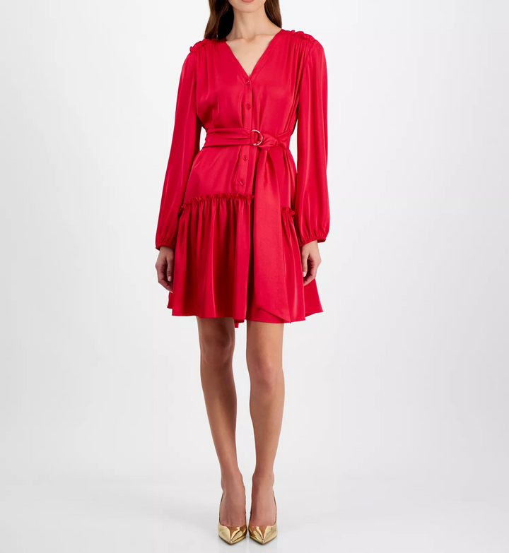 Taylor Women's Ruffled-Hem Tie-Waist Fit & Flare Dress MSRP $128