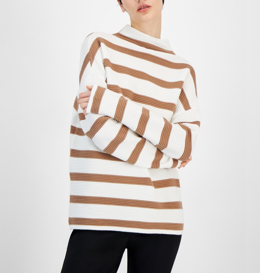 T Tahari Funnel-Neck Stripe-Print Sweater MSRP $78