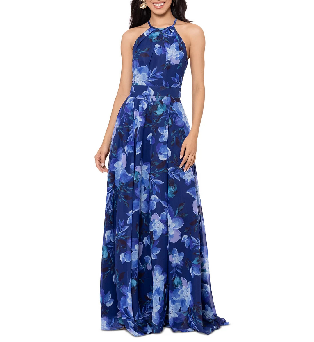 B&A by Betsy & Adam Petite Floral-Print Halter Gown MSRP $179