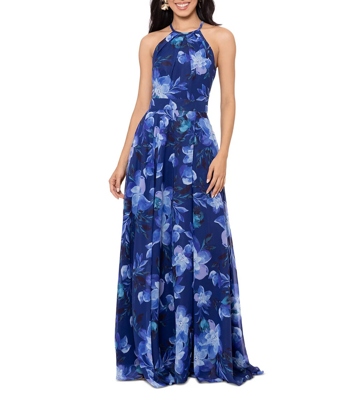 B&A by Betsy & Adam Petite Floral-Print Halter Gown MSRP $179