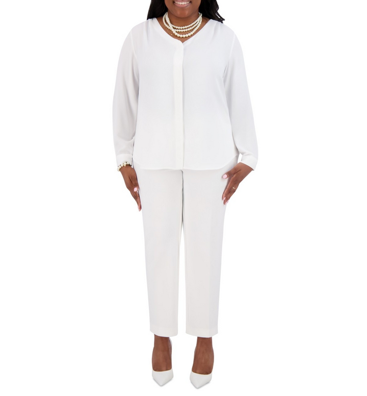 Kasper V-Neck Button-Front Long-Sleeve Blouse MSRP $69