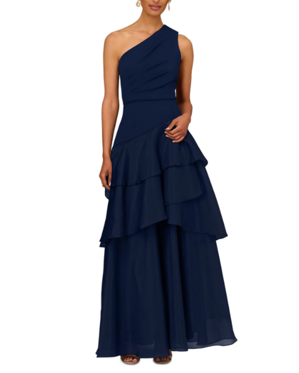 Aidan Mattox One Shoulder Tiered Gown MSRP $395