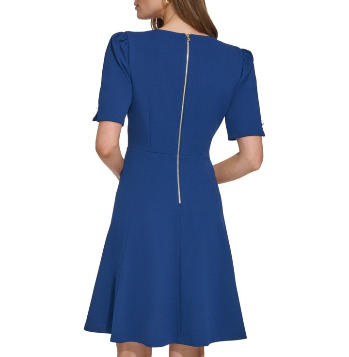 DKNY Draped-Front Puff-Shoulder A-Line Dress MSRP $119