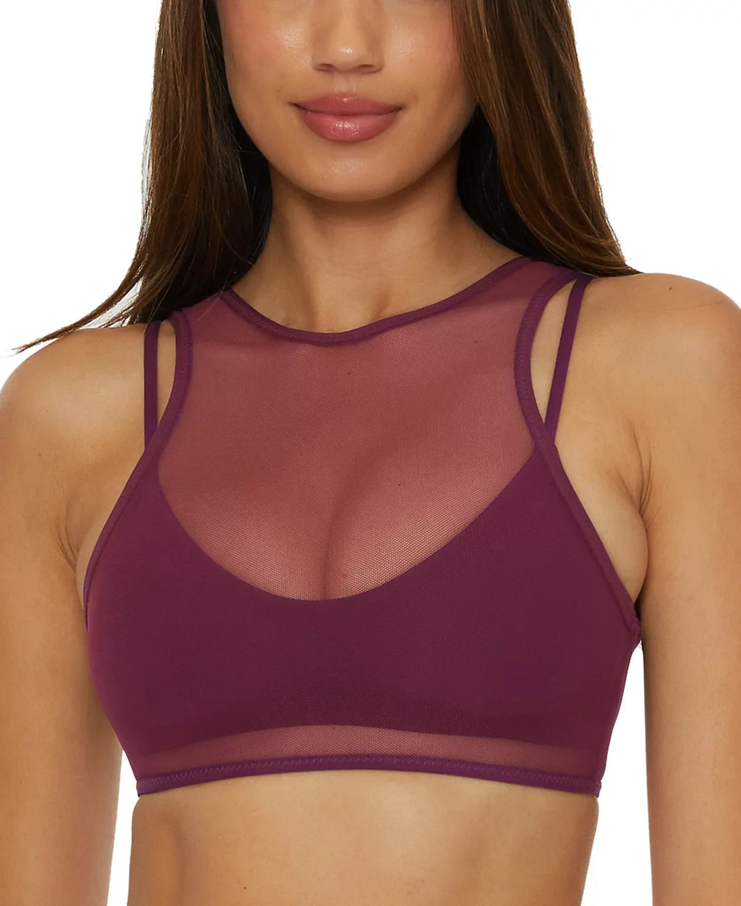 BECCA Muse Mesh-Overlay Multi-Way Bralette Bikini Top MSRP $88