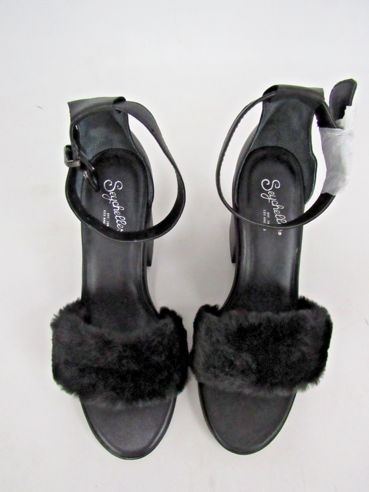 Seychelles Faux Fur Ankle Strap Block Heels Sandals