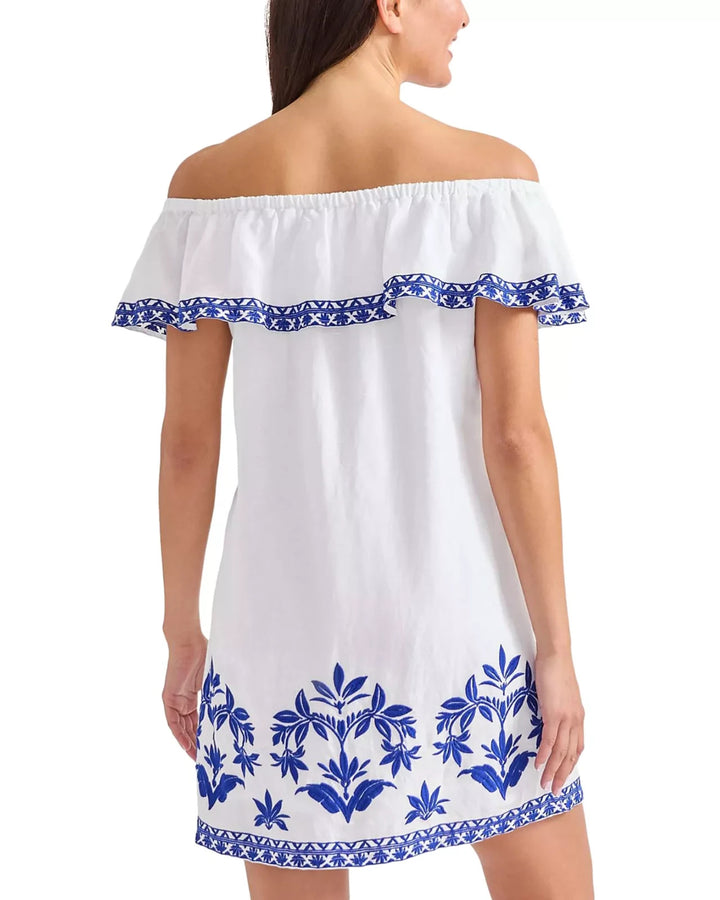 Tommy Bahama Embroidered Ruffle Trim Swim Cover-Up Dress MSRP $148
