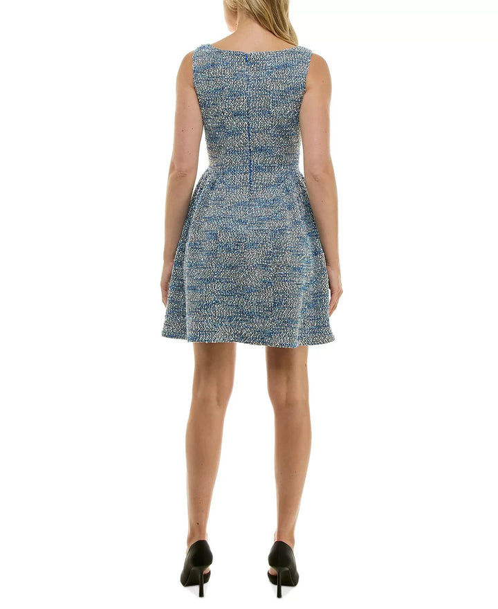 Taylor Petite Button-Front Square-Neck Jacquard Fit & Flare Dress MSRP $138