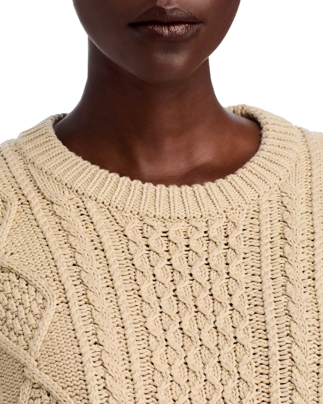 Denimist Cropped Cable Crewneck Sweater MSRP $395