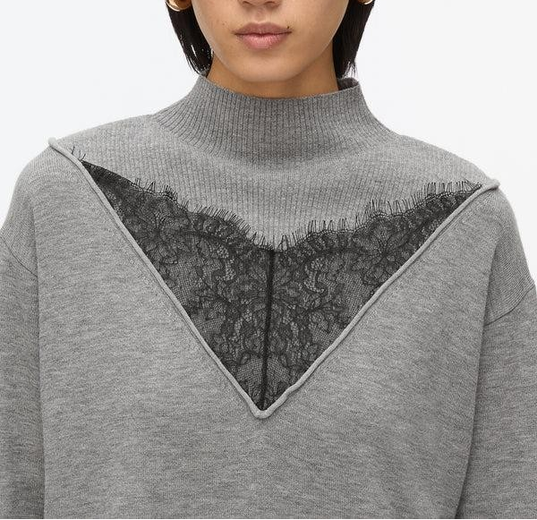 Phillip Lim Mockneck Knit Dress with Lace Inlay Medium Melange MSRP $750