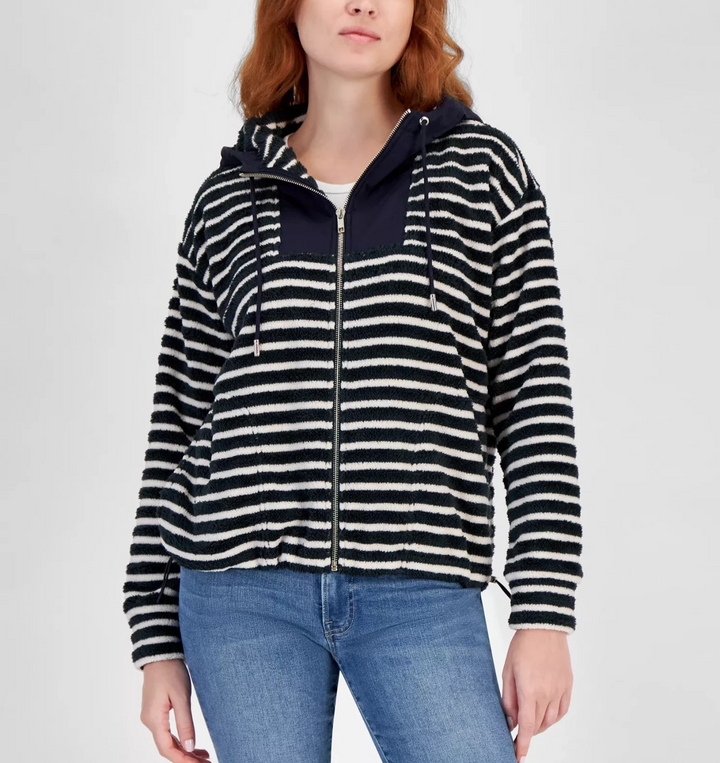 Nautica Jeans Striped Hooded Zip-Up Sweatshirt MSRP $109