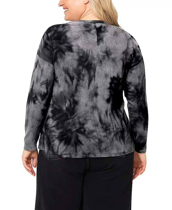 COIN 1804 Plus Size Tie Dye Cozy Button Shoulder Long Sleeve Top MSRP $36