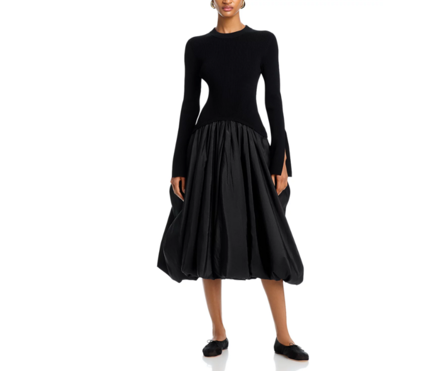 SIMKHAI Kenlie Long Sleeve Mock Neck Midi Dress MSRP $845