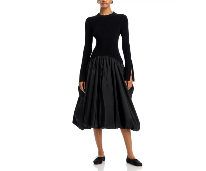 SIMKHAI Kenlie Long Sleeve Mock Neck Midi Dress MSRP $845