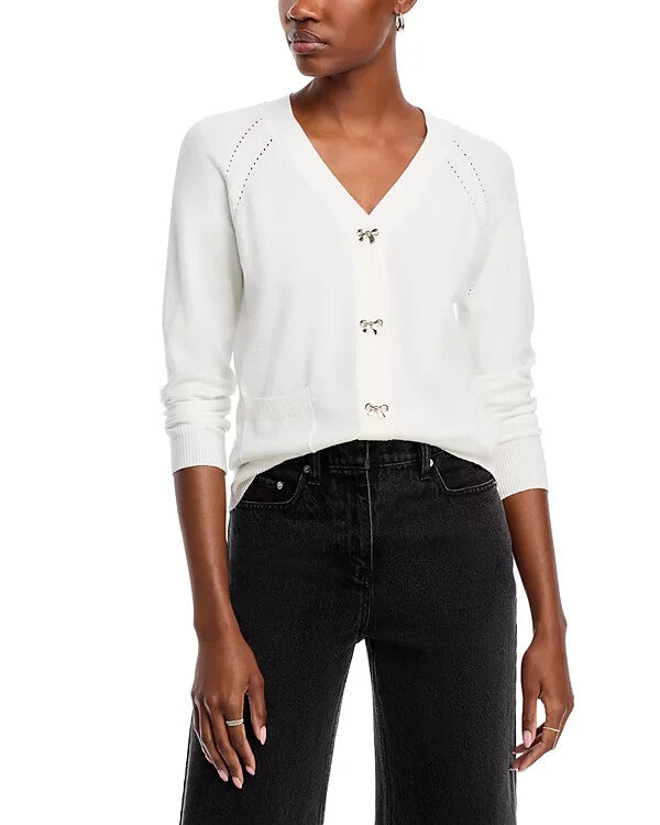 Sioni V Neck Bow Button Sweater MSRP $128