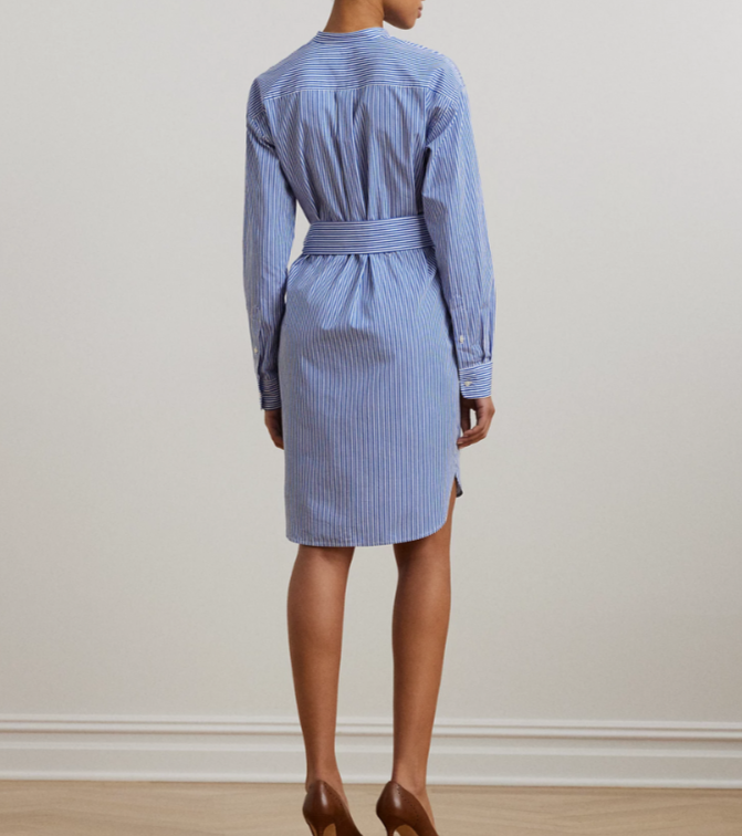 Lauren Ralph Lauren Striped Belted Broadcloth Shirtdress